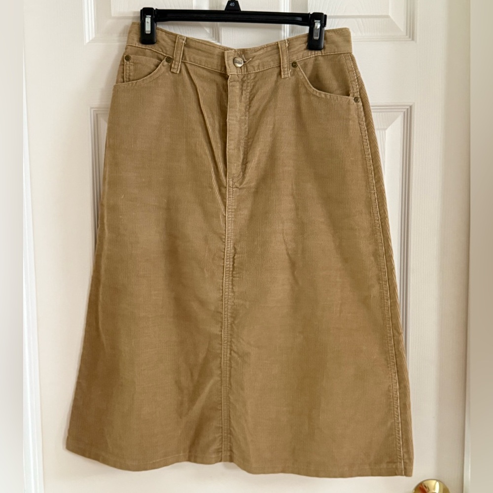 Vintage LL Bean Tan Corduroy‎ Skirt, A-line Midi